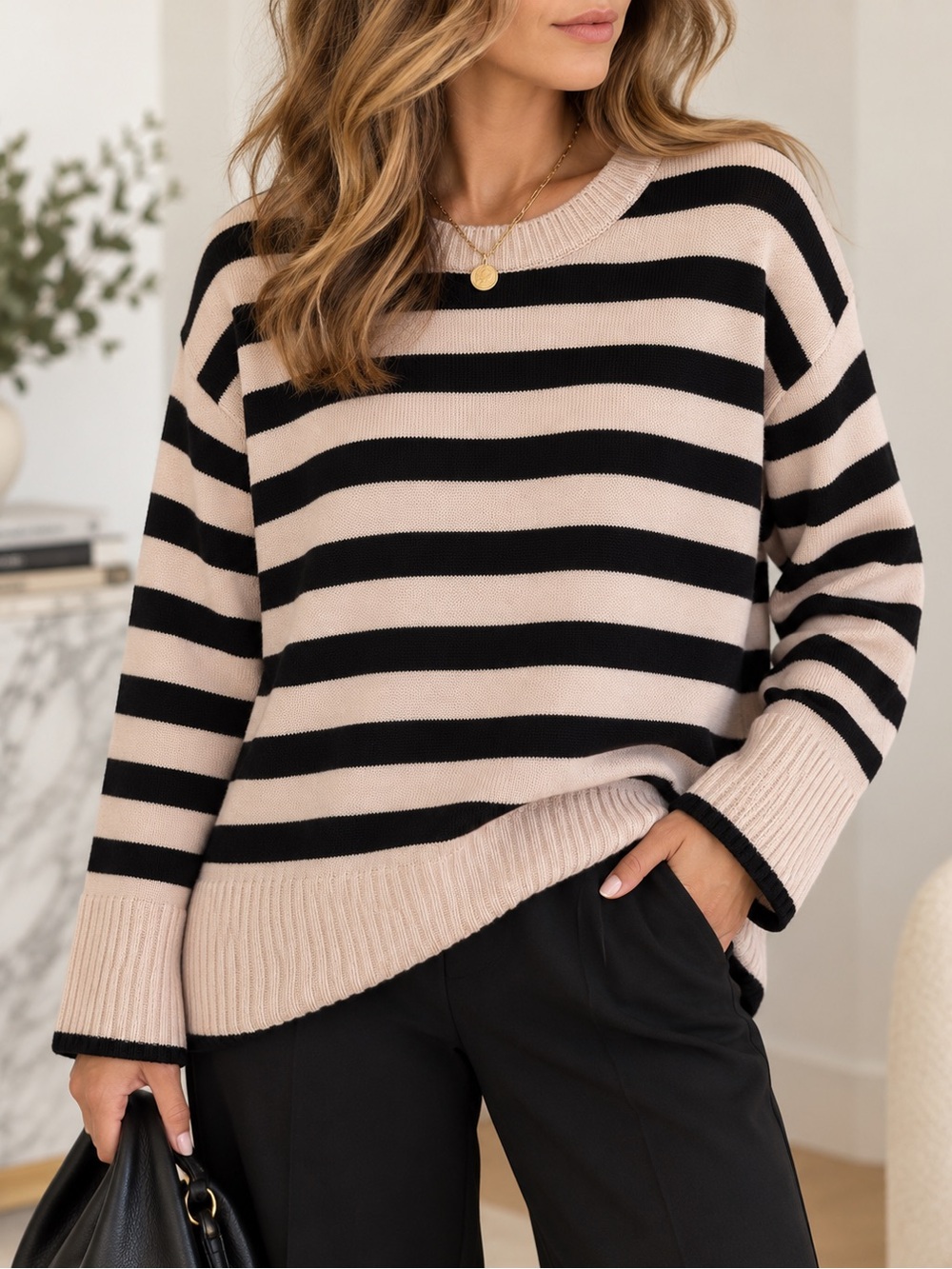 Philosophy Republic Clothing Black & Blush Striped Knit Sweater S/P